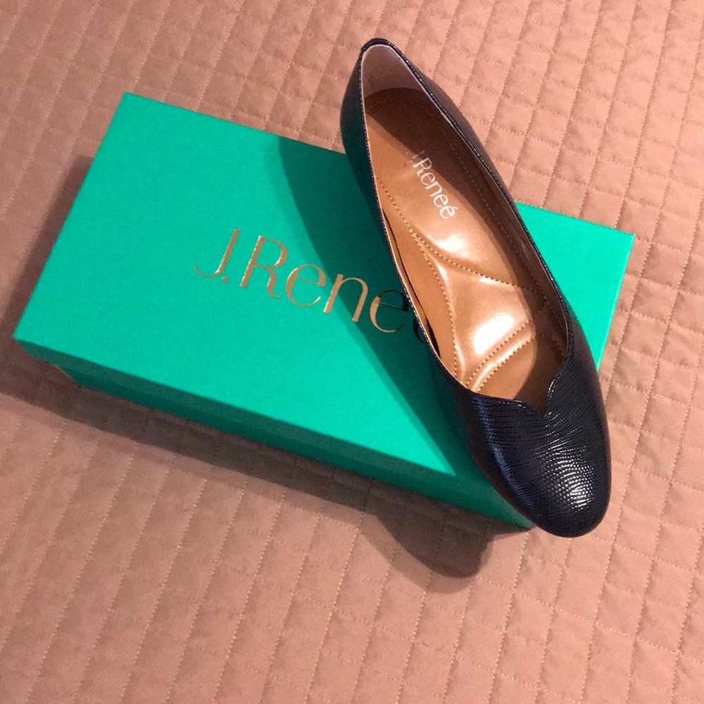 J Renee Croc Embossed Leather Flats - New